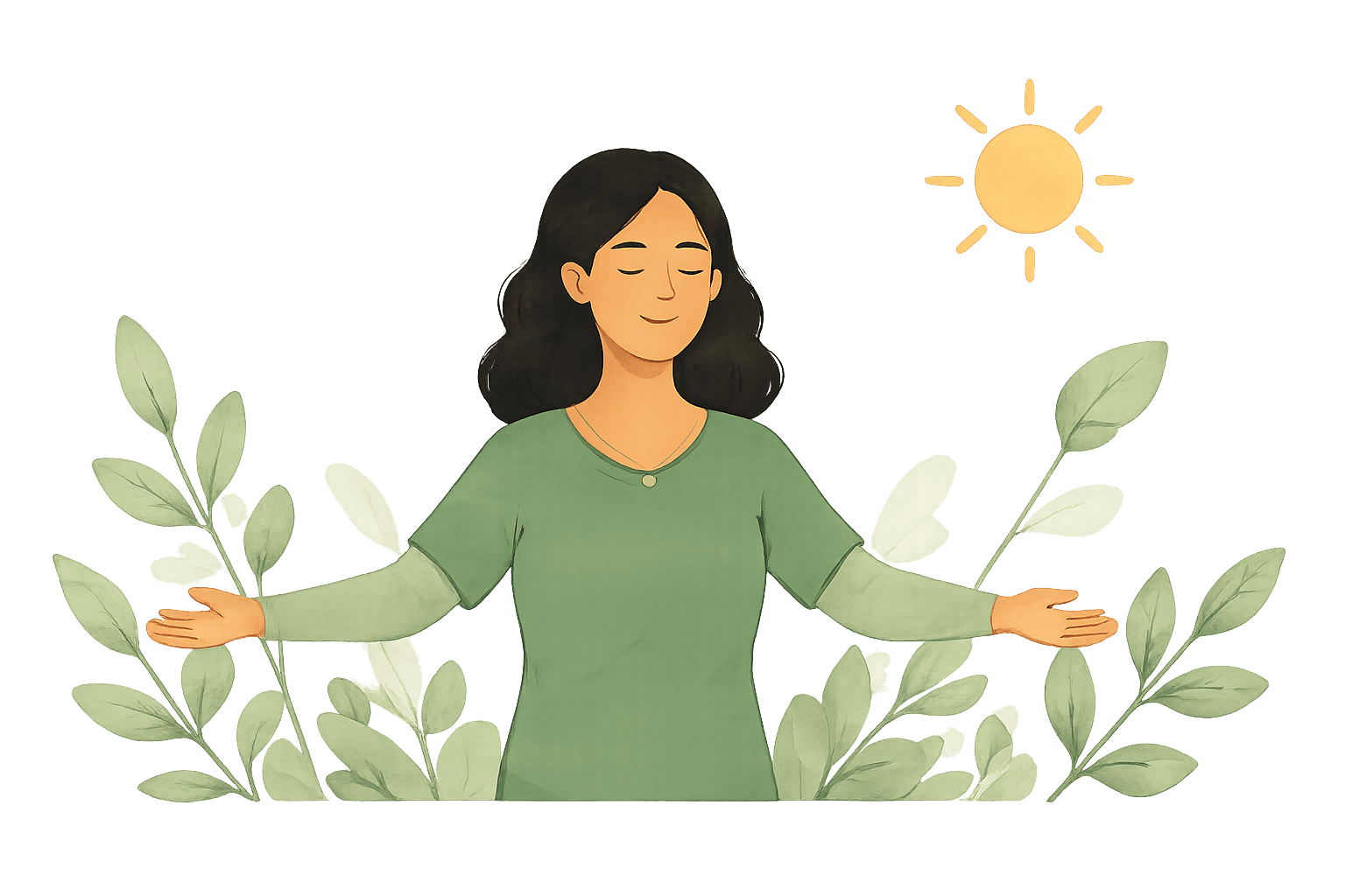 Woman standing peacefully with open arms